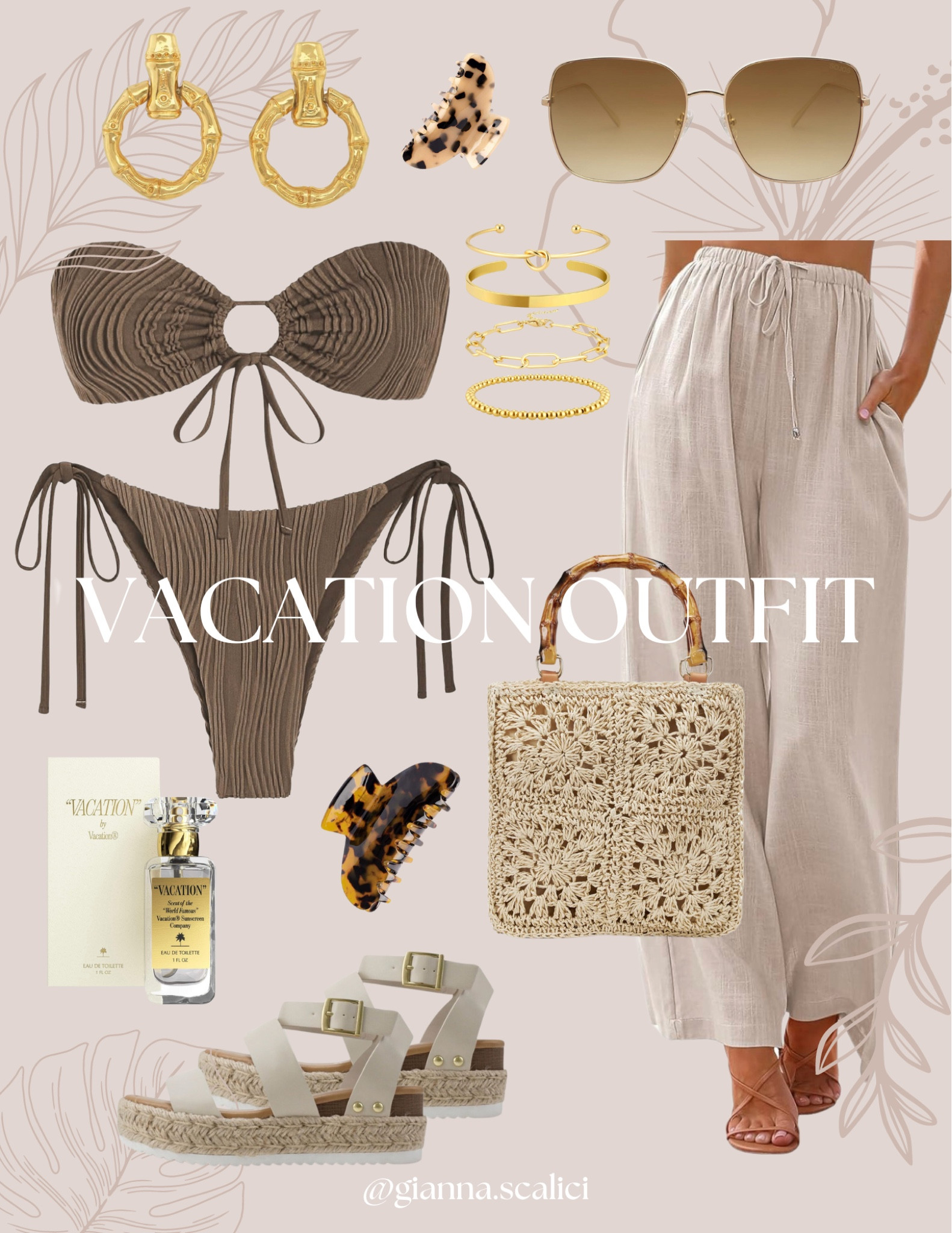 amazon vacation outfit - vacation outfit inspo, amazon finds, crochet bag, linen pants, gold accessories

#LTKstyletip #LTKfindsunder100 #LTKSeasonal
