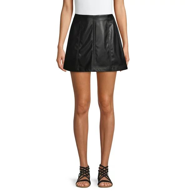 No Boundaries Juniors' High Rise A-line Paneled Faux Leather Skirt | Walmart (US)