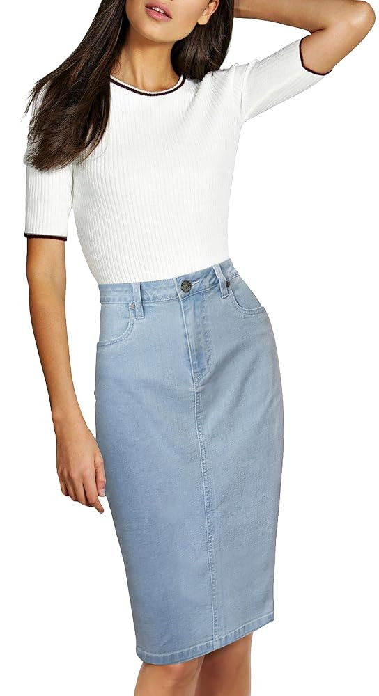 Lexi Womens Stretch Pencil Skirts with Functional Pockets, A Line & Destructed Mini Denim Skirts | Amazon (US)