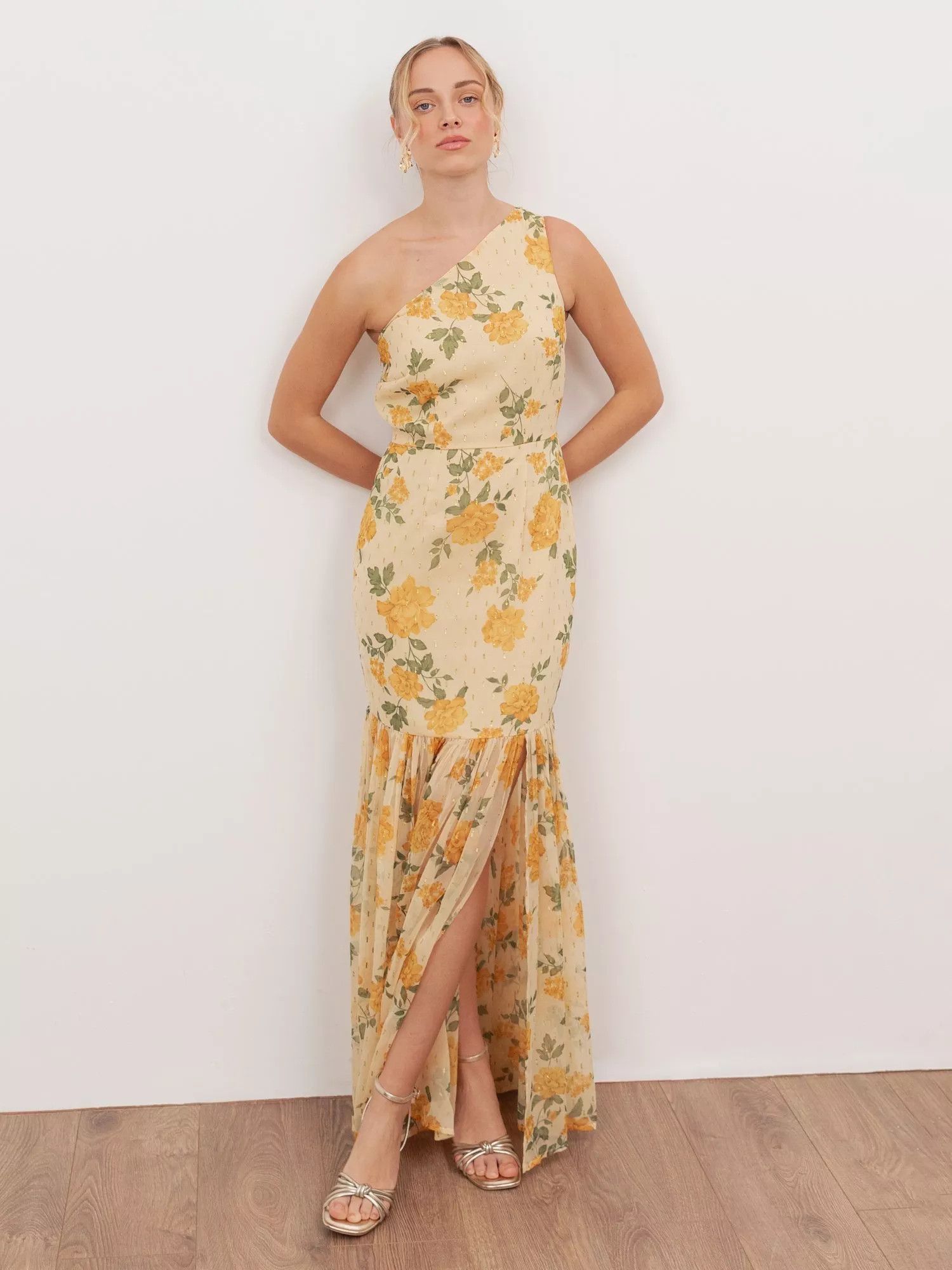 Floral One Shoulder Maxi Dress, Yellow | John Lewis (UK)