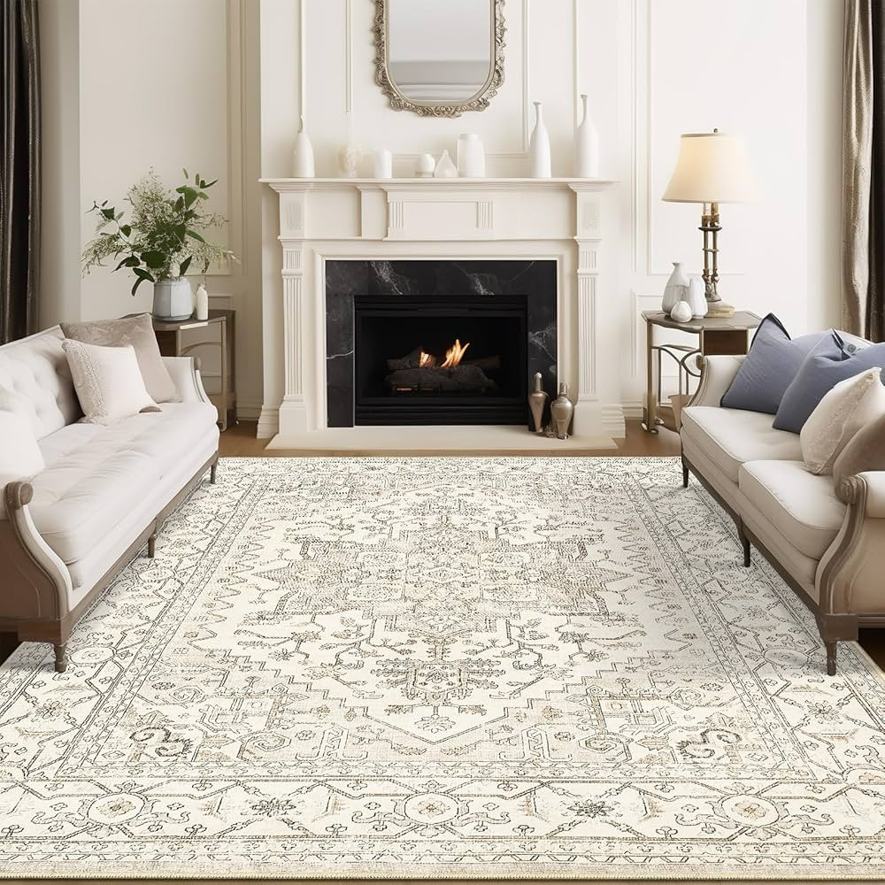 8x10 Area Rugs for Living Room, Stain Resistant Neutral Washable Rugs for Dining Room, Vintage No... | Amazon (US)
