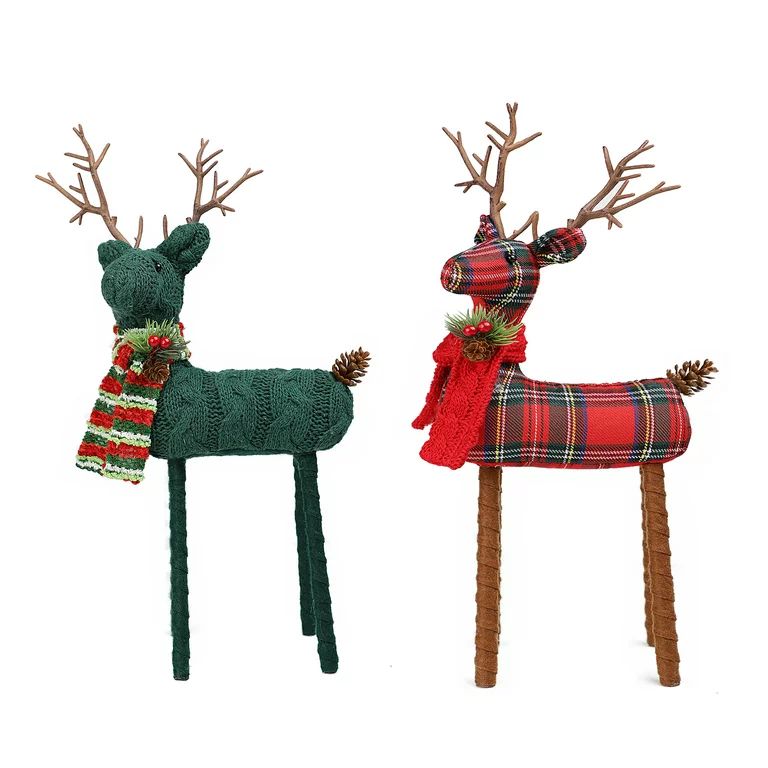 Holiday Time Medium Green/Red Fabric Deer Set of 2; Christmas Décor | Walmart (US)