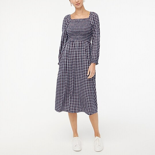 Flannel squareneck smocked midi dress | J.Crew Factory