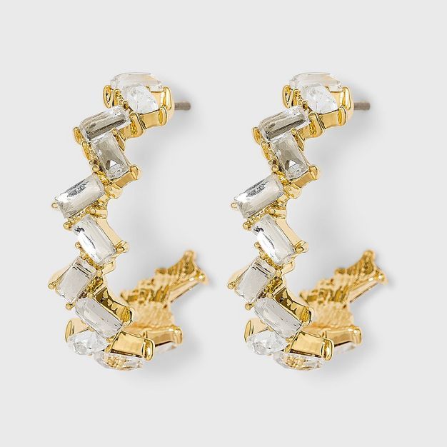 SUGARFIX by BaubleBar Modern Crystal Hoop Earrings - Gold | Target