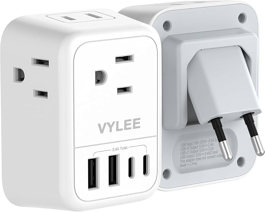VYLEE Travel Plug Adapter with 4 AC Outlets and 4 USB Ports - European and International Power Ad... | Amazon (CA)