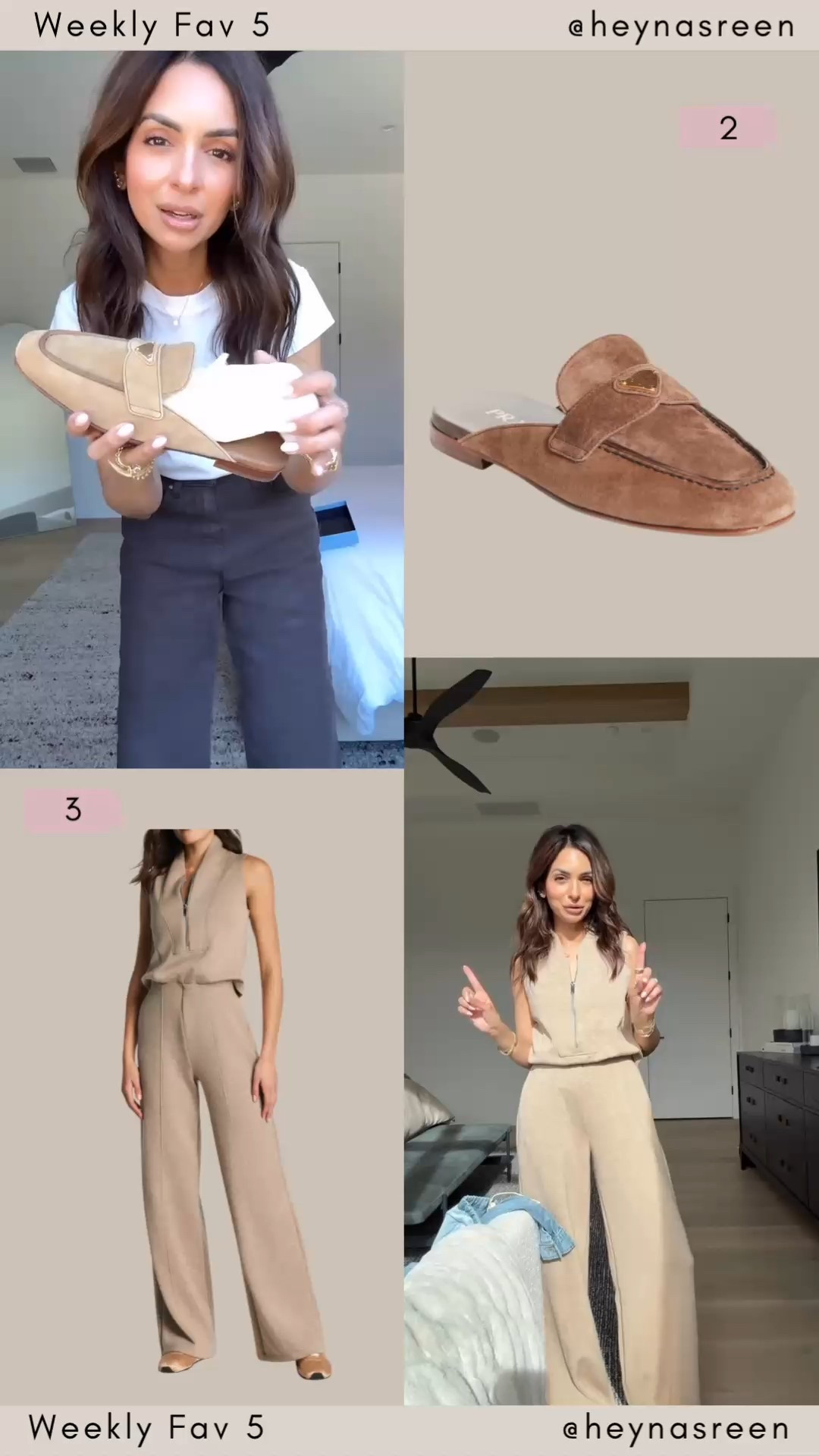 Fav 5: 
#2: Prada mules, so comfortable and true to size. 
#3: Spanx jumpsuit, the material feels so luxe, wearing my true size XS petite. First time customers can use NASREENSPANX for 15% off. 