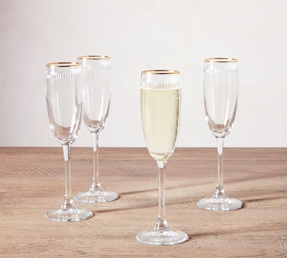Etched Gold Rim Handcrafted Champagne Flutes - Set of 4 | Pottery Barn (US)