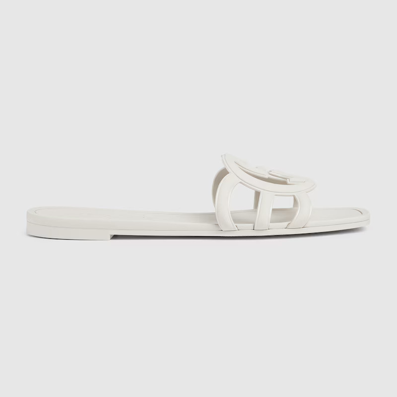 GUCCI Women's Interlocking G Slide Sandal, White, Rubber | Gucci (US)