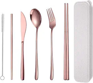 AARAINBOW 6 Pieces 18/8 Stainless Steel Flatware Set Portable Reusable Cutlery Set Travel Utensil... | Amazon (US)