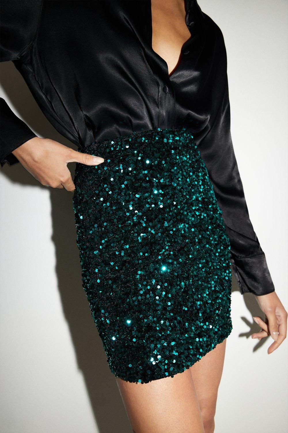 Velvet Sequin Mini Skirt | Warehouse UK & IE