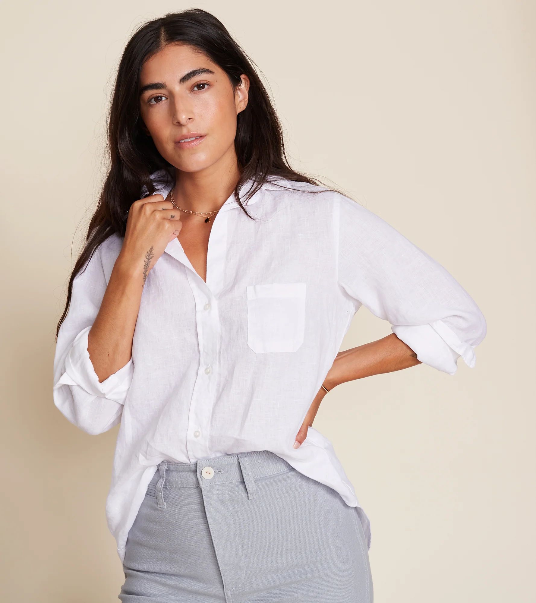 The Hero Button-Up Shirt Classic White, Tumbled Linen Final Sale | Grayson