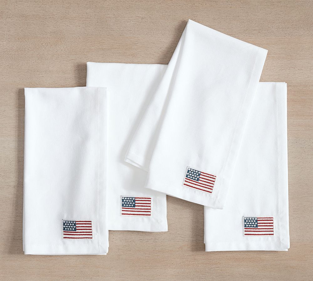 American Flag Icon Cotton/Linen Napkins, Set of 4 - White | Pottery Barn (US)
