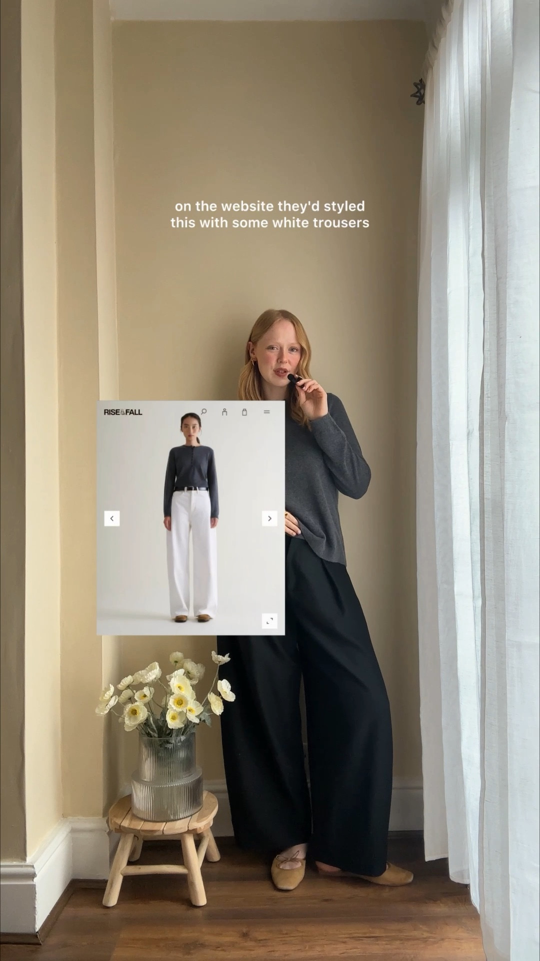 Henley Knit, Henley Top, Rise & Fall, Knitwear, Barrel Leg Trousers, Crossover Trousers, Alohas, Sway, Ballet Flats, Black Flats, Wool Jack, COS Jacket, Black Jacket 

#LTKuk #LTKautumn #LTKwinter