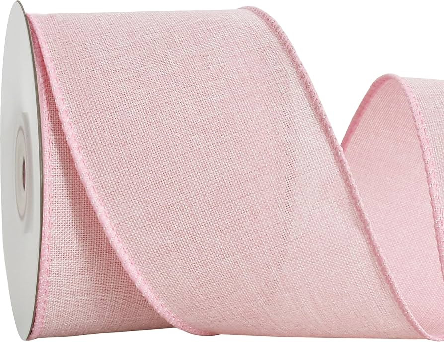 Natural Burlap Wired Ribbon, 2.5 Inch 10 Yards Light Pink Fabric Ribbon for Spring Easter, Wreath... | Amazon (US)
