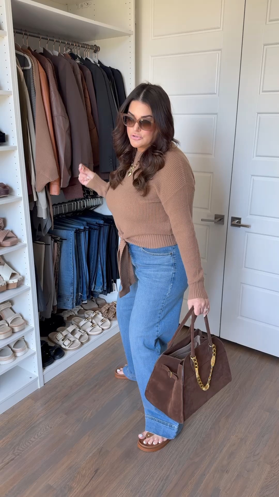 Amazon fall outfit. These wide leg jeans are an absolute dream and affordable too. Paired with this new sweater I now own in three different colors.

Jeans: 12 Long
Sweater: Large
Purse: Large Coffee
Chain: Yellow Gold Small 17"#LTKStyleTip 

#LTKMidsize #LTKgrwm