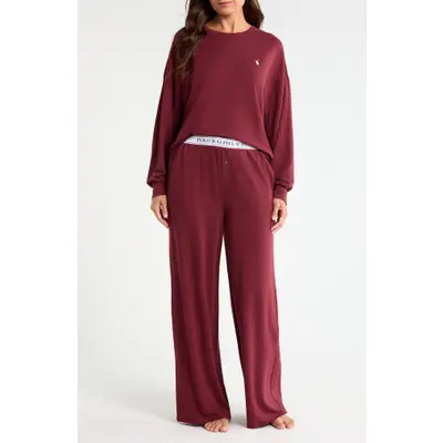 Polo Ralph Lauren Sweatshirt & Wide Leg Pajamas in White Cloud at Nordstrom, Size Large | Nordstrom