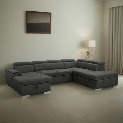 128" Convertible U-shaped Pull-Out Sleeper Corner Sectional Sofa with Storage Chaise and Ottoman | Wayfair North America