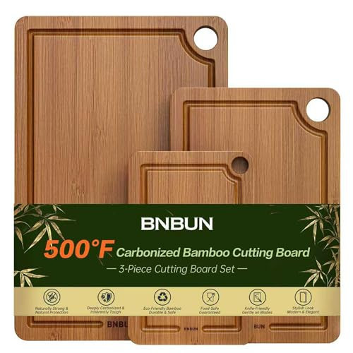 Bamboo Cutting Board for Kitchen, 3-Piece Set with Juice Grooves, Side Handles & Non-Slip Mats – Durable Bamboo Chopping Board for Meat, Vegetables and Fruits | Amazon (US)