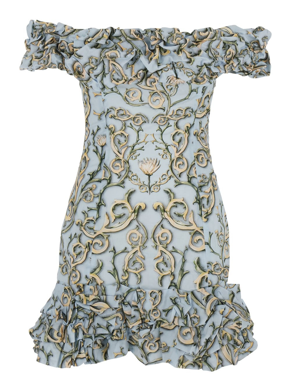Agua by Agua Bendita Blue Dress With Ruche And All-over Floral Printed Motif In Cotton Woman | Italist.com US