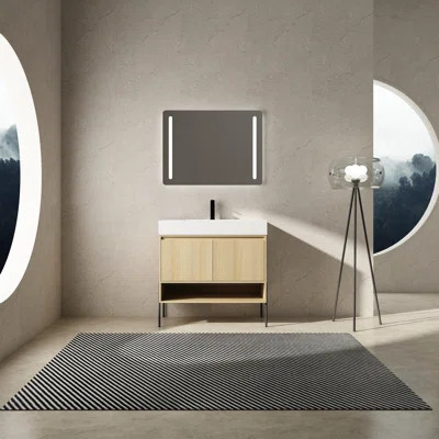 Modern 36" Bathroom Vanity With Resin Sink And Practical Cabinet Storage - Oak Basin Stylish Feature | Wayfair North America