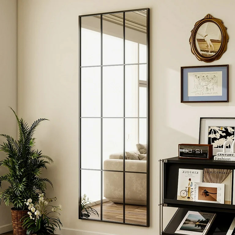 BEAUTYPEAK 69"x 25" Rectangular Full Length Windowpane Mirror Wall-Decor Mirror,Black | Walmart (US)