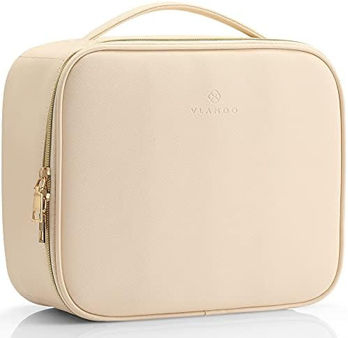 Vlando Cosmetics Bag Organizer Leather Makeup Case Storage for Women Adjustable Dividers Make up ... | Amazon (US)