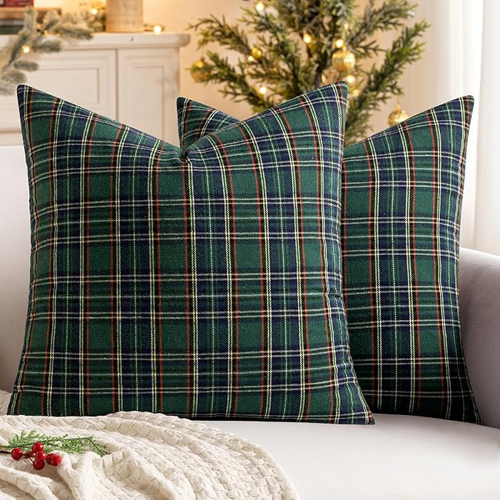MIULEE Christmas Set of 2 Scottish Tartan Plaid Throw Pillow Covers Farmhouse Classic Decorative ... | Amazon (US)