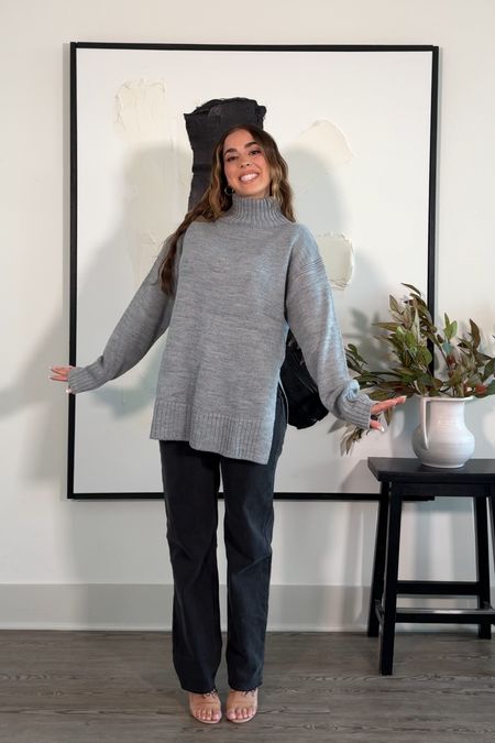 Wearing an XS in this oversized turtle neck! It definitely runs big. Love it. Meshki 
Wearing an 8 in the denim pant (UK size) 

#LTKworkwear #LTKfindsunder100