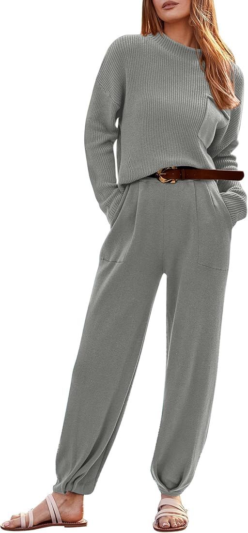 PRETTYGARDEN Women's Fall 2 Piece Sweater Set Casual Pullover Top High Waisted Sweatpants Tracksu... | Amazon (US)