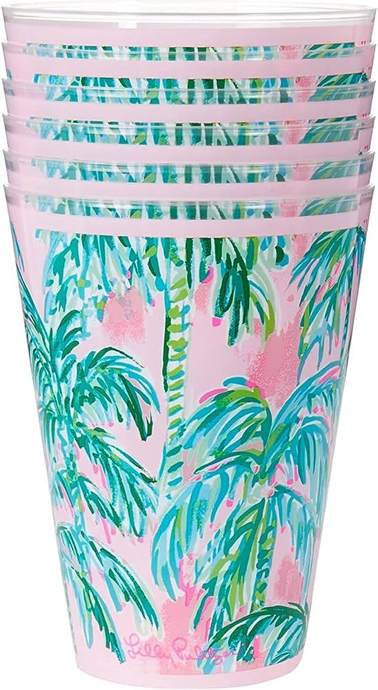 Amazon.com: Lilly Pulitzer 14 Ounce Reusable Pink/Green Plastic Pool Cups, Set of 6 Durable Kid-F... | Amazon (US)