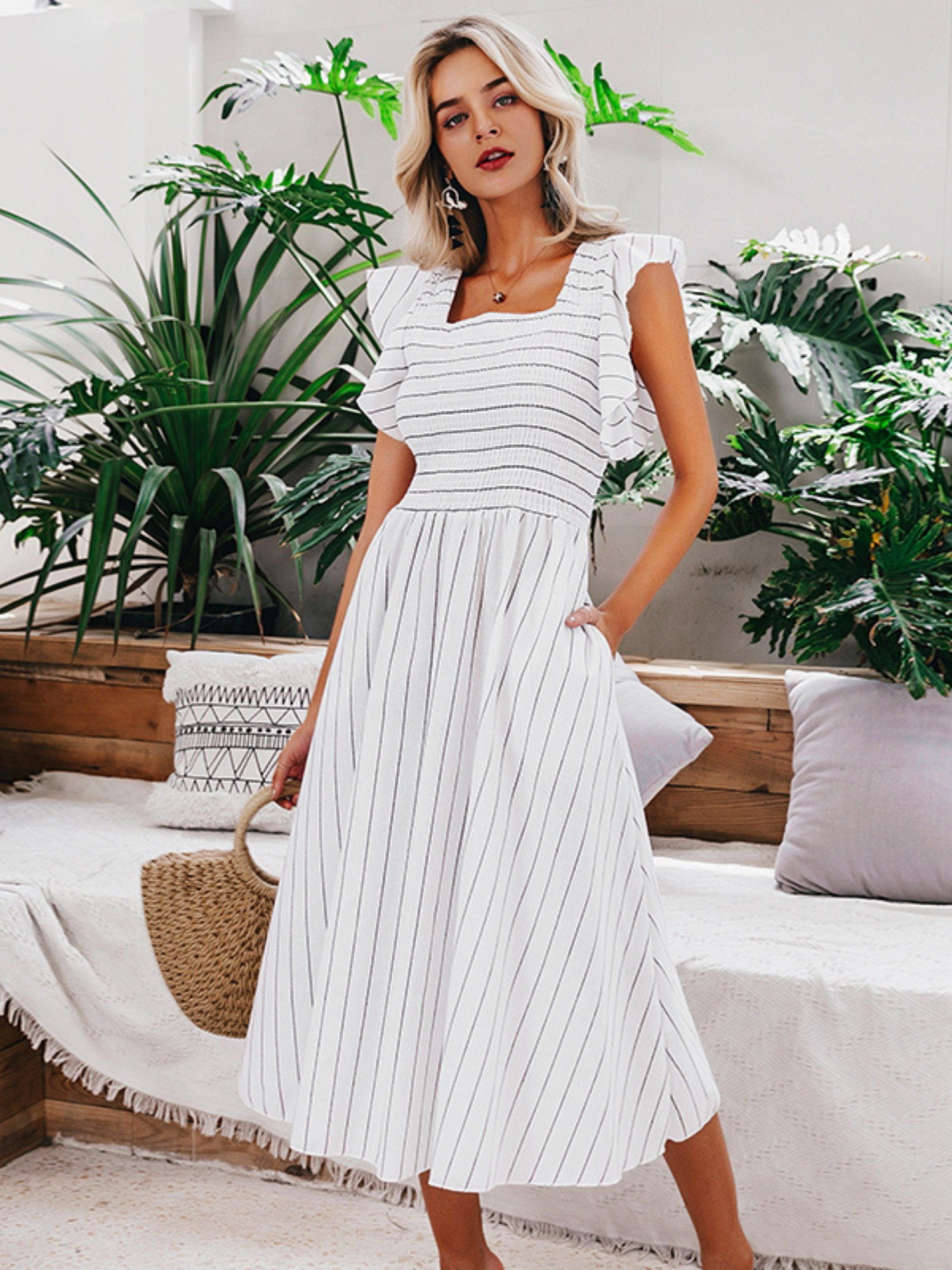 'Trenda' Linen Ruffled Striped Maxi Dress (3 Colors) | Goodnight Macaroon