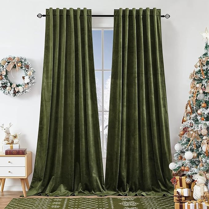 Dchola Olive Green Velvet Curtains for Bedroom Window with Back Tab, Super Soft Vintage Luxury He... | Amazon (US)