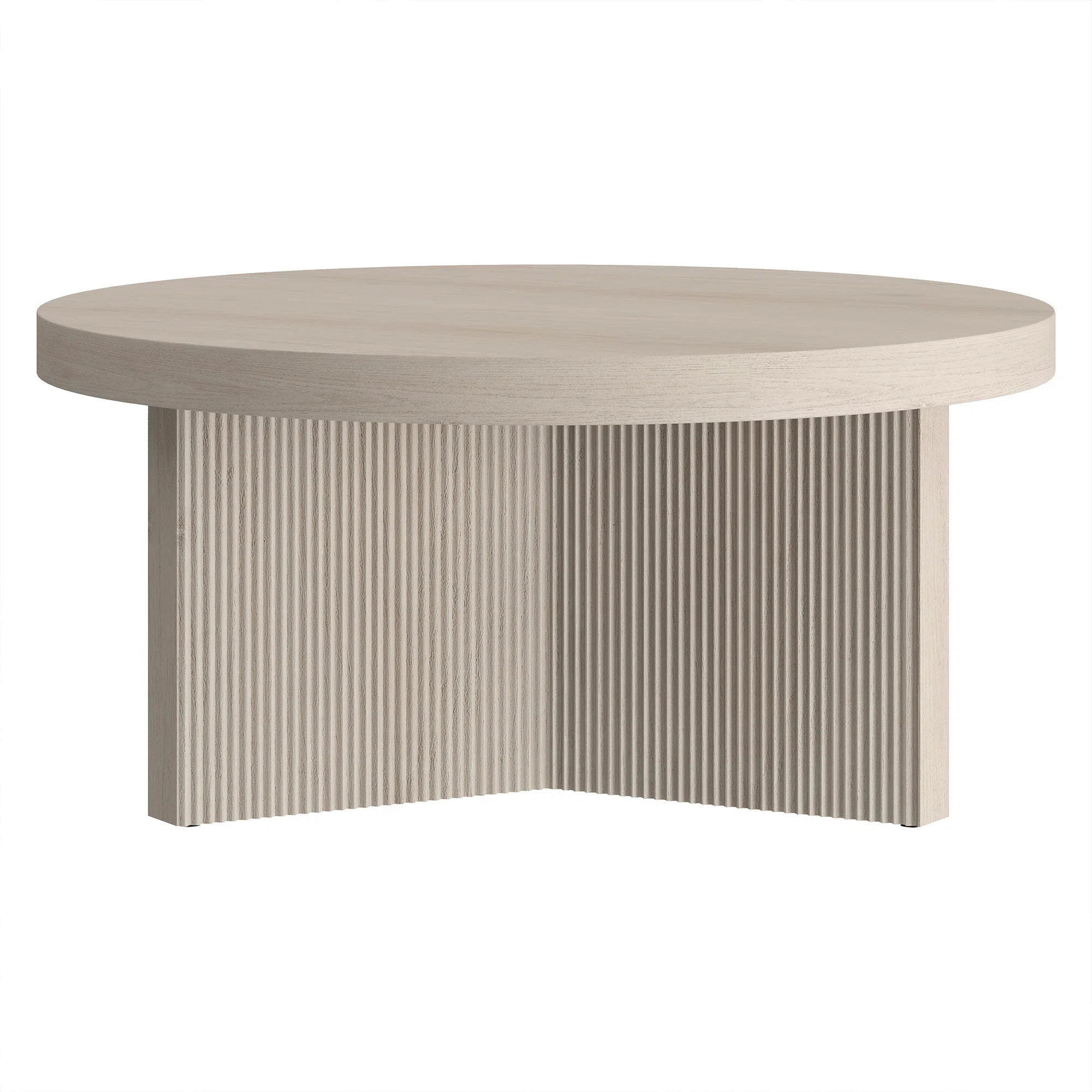 32" Wide Round Coffee Table with Fluted Base — Alder White Scandinavian MDF Center Table for Li... | Wayfair North America
