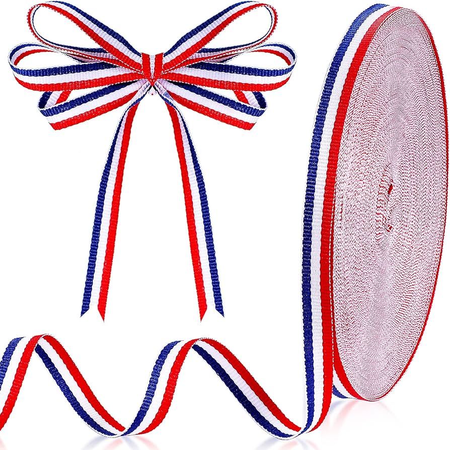 Red White Blue Striped Grosgrain Ribbon Use for Memorial Day Gift Wrapping, Party Decoration, DIY... | Amazon (US)