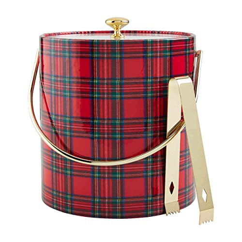 Mud Pie, Red, 8" x 7" dia | tongs 6 1/2" Tartan Vinyl Ice Bucket Set | Amazon (US)