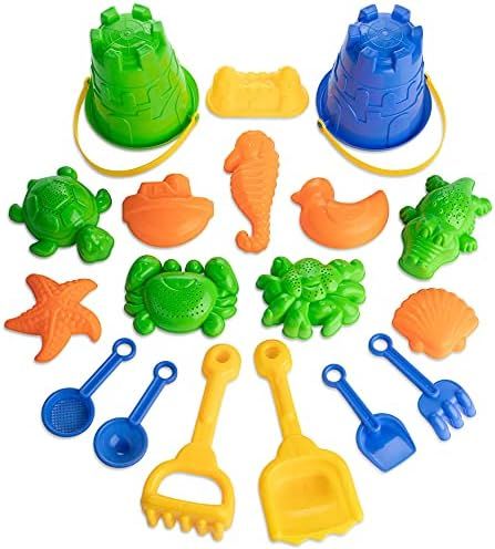 TOYLI Beach Sand Toys Set with 19 Pieces, Buckets, Shovels, Sand Sifters, Rakes, Sand Molds and Carr | Amazon (US)