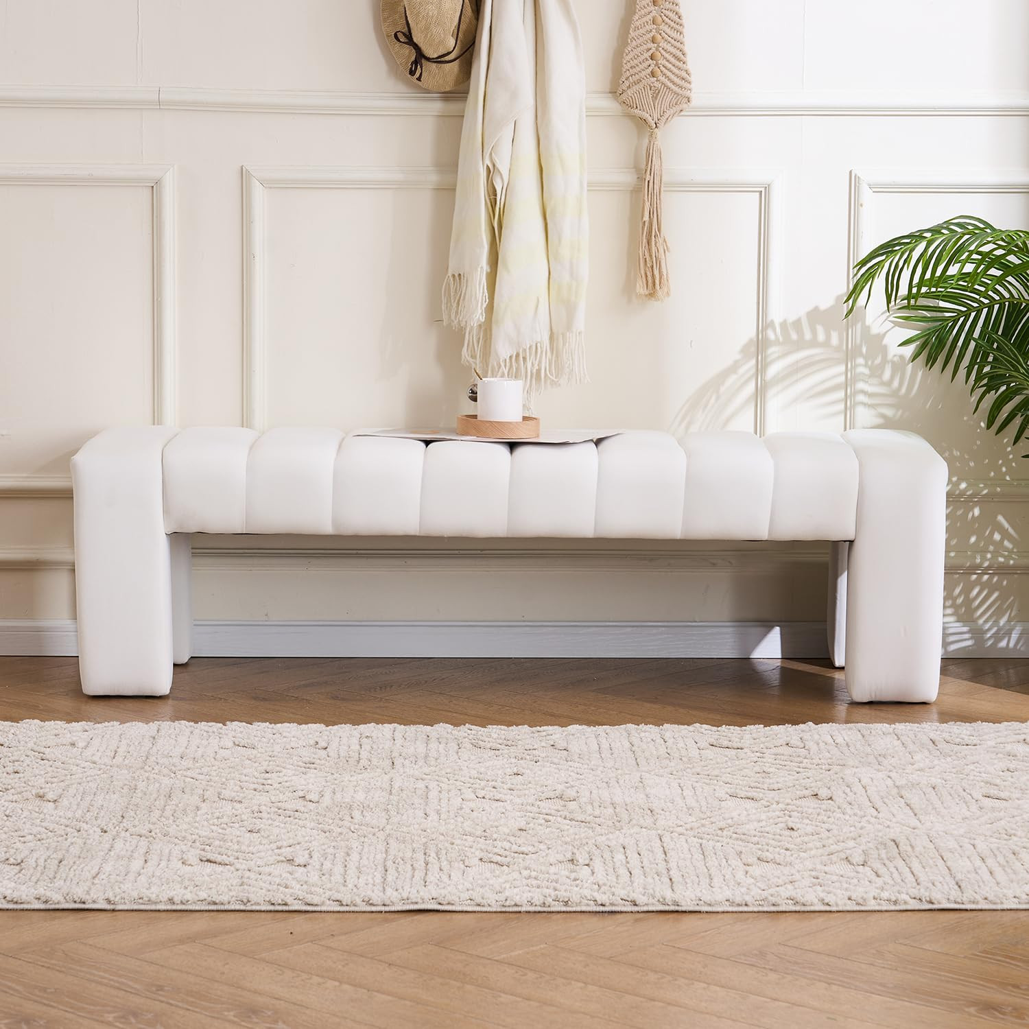 Velvet End of Bed Bench Upholstered Modern 59" Bedroom Bench for King Bed Bench Tufted Window Ben... | Amazon (US)