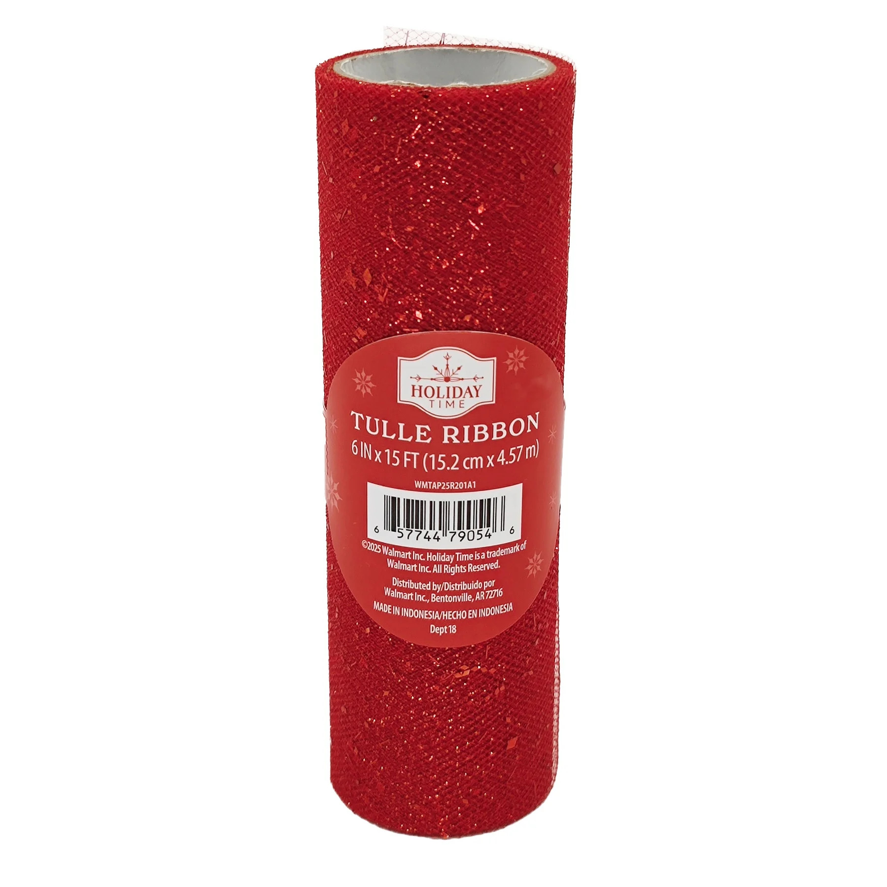 Red Glitter Tulle Christmas Ribbon, 6" x 15', by Holiday Time | Walmart (US)