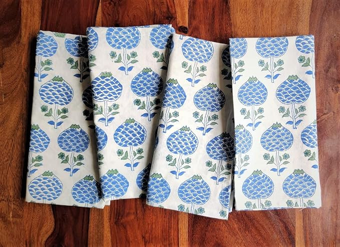 ATOSII Roma Blue 100% Cotton Fall Cloth Designer Dinner Napkins, Handblock Print, Washable Durabl... | Amazon (US)