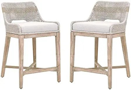 Home Square 2 Piece Flat Rope Wood Frame Counter Stool Set in Taupe Gray | Amazon (US)