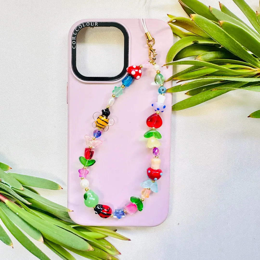 Mini Cottagecore Beaded Phone Strap or Bag Charm: Glass Beads, Gold Accents Elastic | Customizabl... | Etsy (US)