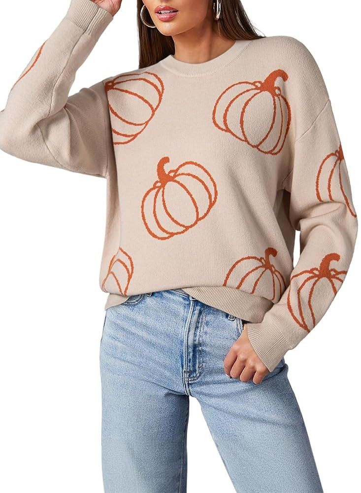 Dokotoo Sweaters for Women Casual Crewneck Long Sleeve Floral Print Cable Knit Pullover Sweater T... | Amazon (US)