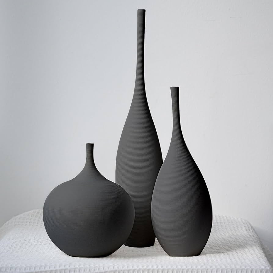 Black Ceramic Vase Modern Boho Wabi-Sabi Flower Vase Set of 3 Decorative Aesthetic Vases for Cent... | Amazon (US)