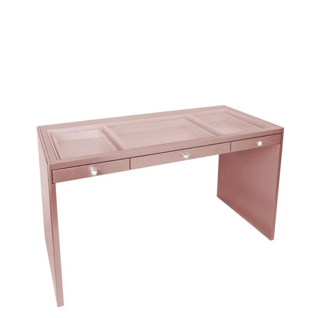 SlayStation Plus Premium Vanity Table Include Three Drawer Vanity Table with Transparent Glass | Wayfair North America