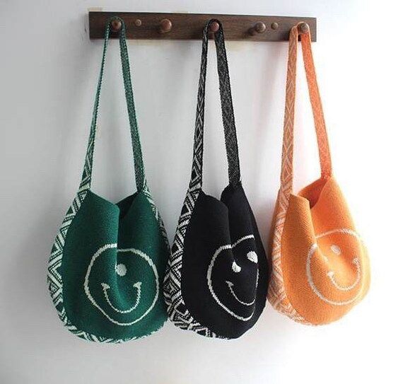 Smile Hobo Bag/ Smiley Messenger Bag/ Retro Knit Bag/ Happy Face Bag/ Bag for the Fall/ Smiley Co... | Etsy (US)