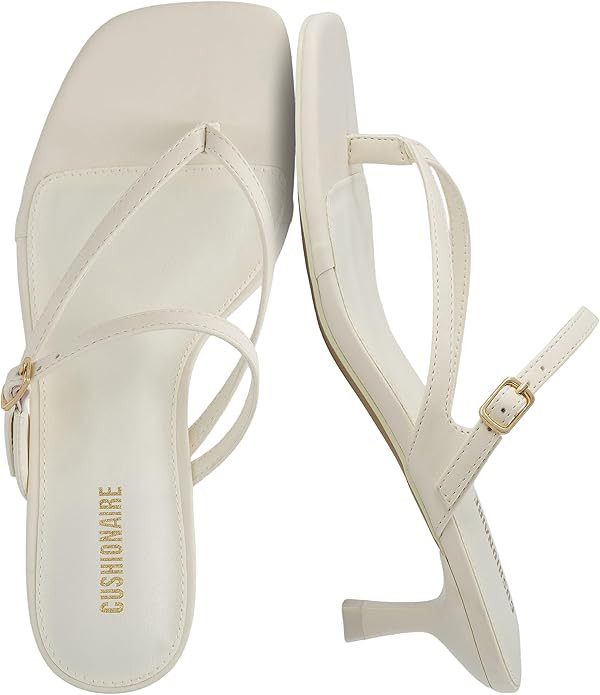 CUSHIONAIRE Madrid Kitten Heel Square Toe Women's Sandals - Comfortable Dressy Strappy Heels Sand... | Amazon (US)