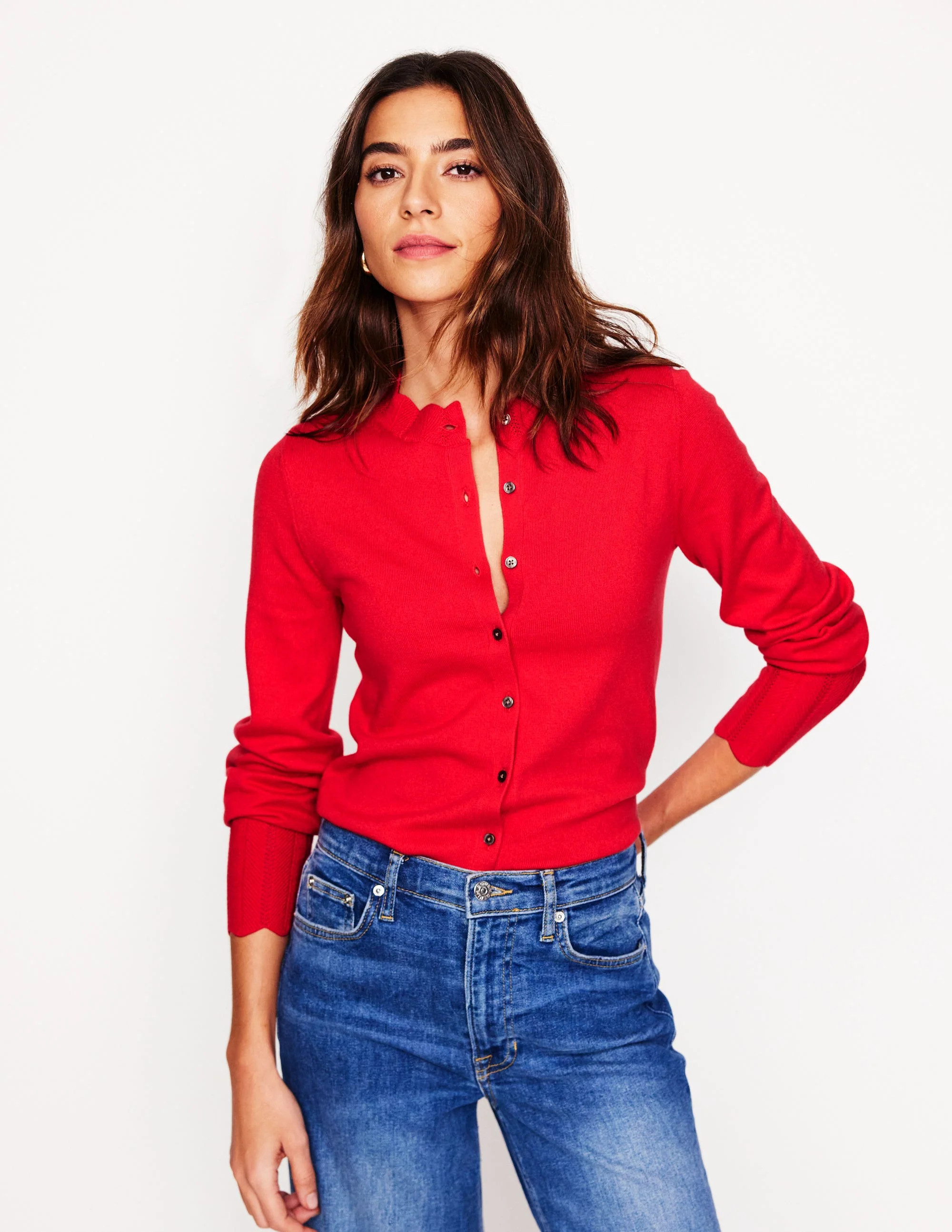 Imi Scalloped Cardigan-Strawberry Tart Red | Boden (US)