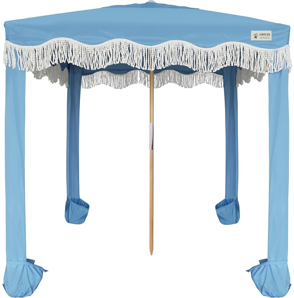 AMMSUN Beach Cabana with Fringe, 6'×6' Boho Beach Canopy with Tassels, Easy Set up & Premium Woo... | Amazon (US)