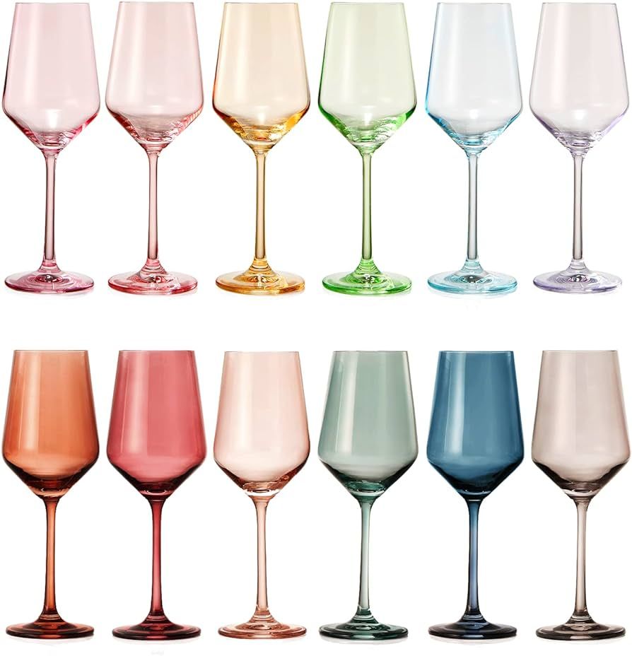 Wine Glass SINGLE, Colorful Pink Colored Large 12 oz Glass, Unique Italian Style Tall for White &... | Amazon (US)