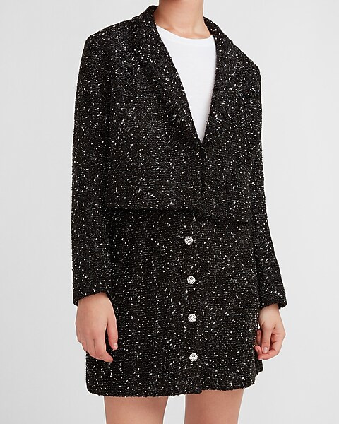 Metallic Cropped Boucle Blazer | Express